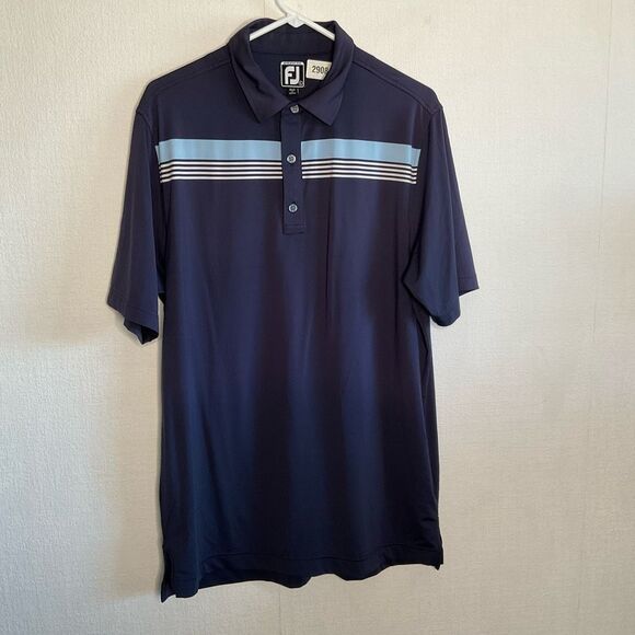 FootJoy Shirt Mens Size Large Golf Polo Navy Night Blue Short Sleeve Performance - Picture 3 of 9